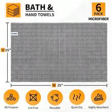Hand Towels 6 Pack 25''*15'' Grey Microfiber Hand Towels For Bathroom Kitchen AllPurpose Quick Dry Lint Free Soft Absorbent Checkered Washcloths Bath Towel Bulk For Travel Gym Hotel Spa