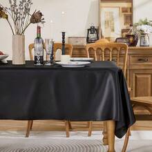 Satin Rectangle Tablecloth Stain Resistant Wrinkle Free Soft Silk Table Cloth Bright Smooth Table Cover Table Decoration For Wedding Banquet Party Black 147cm X 213cm.