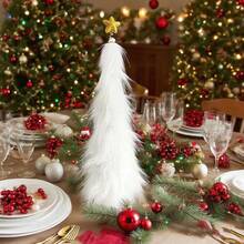 Tabletop Furry Christmas Tree Bendable Mini Christmas Tree Desk Decorations For Living Room Home Holiday Party - White - View 2