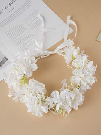 1pc White Bridal Flower Crown Headpiece, Ethereal & Elegant Photography Prop