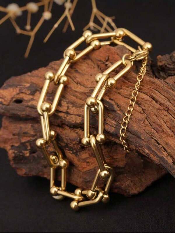 1pc 18K Gold U-Shaped Horseshoe Bracelet, Women's Accessory, Hip-Hop Style, Suitable For Daily Wear, Gift For Girlfriend Or Friend