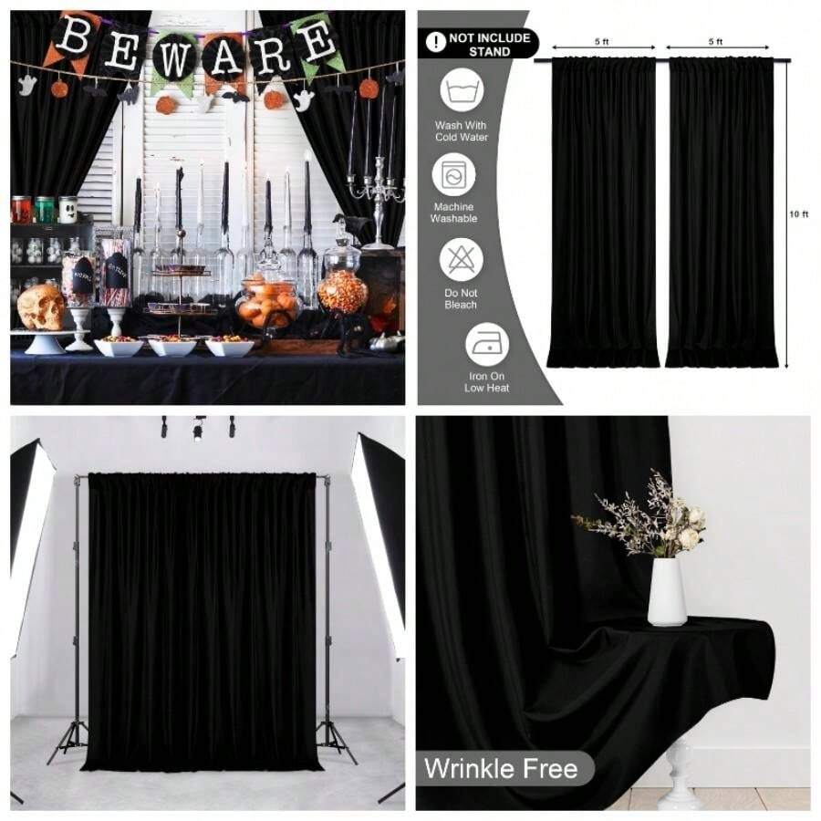 - Cortinas de teln de fondo blanco de 10x 10 pies para fiestas, cortinas de teln de fondo con bolsillos para barra para decoracin de bodas, escenarios, cumpleaos, reuniones familiares, 2 - W5' x H10'(2 paneles) + Negro - - Ver 1