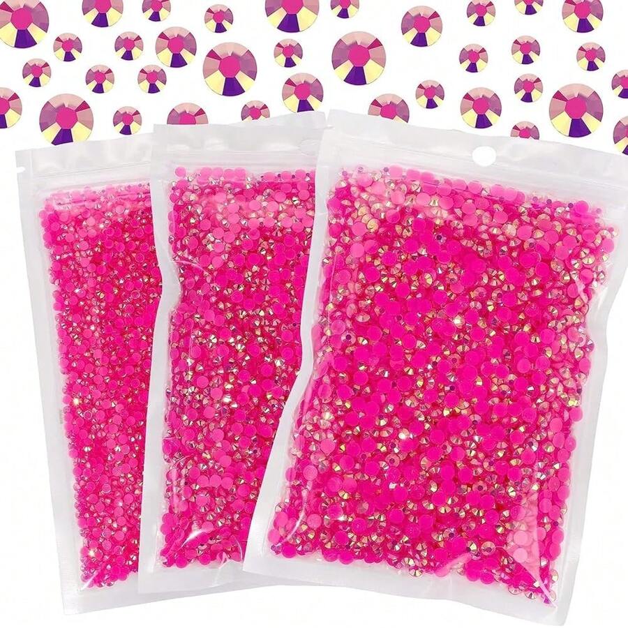 25000Pcs Hot Pink AB Rhinestones For Bedazzling Kit, 3-5mm Resin Flatback Rhinestones Bulk Bedazzle Gems Diamonds For Crafts DIY Shoes, Clothing{"Color_name":"HotPinkAB"} - HotPinkAB - View 1