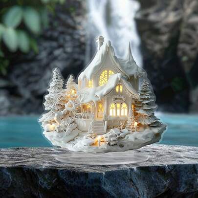 Bohemian Snow-Covered Cottage Acrylic Sign - Ideal For Home & Office Decor, Perfect Christmas Gift With Display Stand