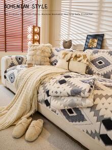 1 件波西米亚风格棉混纺天鹅绒提花防滑沙发垫,宠物友好,可机洗,适用于 1-4 座组合沙发,保护套,四季可用,居家装饰,高端感觉沙发套 - 彩色 - 查看 4