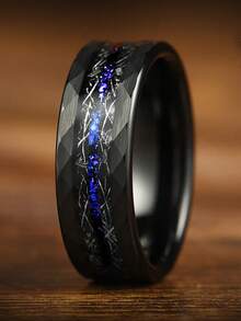 1pc 8mm Men's Tungsten Galaxy Ring Inlaid Meteorite Sandstone And Opal Black Nebula Ring Engagement Or Anniversary Gift For Husbands Promise Rings