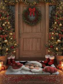 1pc Santa Claus Doormat, Small Rug, Welcome Mat, Carpet, Floor Mat, Outdoor Doormat, Kitchen Rug, Home Decor, Front Door Mat, Area Small Rug, Outdoor Mat, Home Decor, Area Rug, Garden Carpet, Plush Rug, Fuzzy Rug, Autumn/Winter Rug, Thick/Fluffy, Washable Carpet Christmas Decor Kitchen Rug