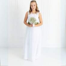 White Long Dress With Olive Pleats And White Tulle Skirt With Sash REF4072 - Olive Green - View 19