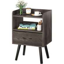 Night Stand With Fabric Drawer, Modern Nightstand, Bedside Tables, Mid Century Nightstands With Open Storage Shelf,  Bedside Table, Small Night Stands For Bedrooms, 2-Tier Night Table