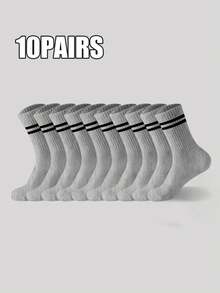 3/5/10 Pairs Of Striped Mid-Calf Socks, Crew Socks, Comfortable And Breathable, Men's And Women's Long Socks, White Socks, Suitable For Daily, Sports, Fall Socks - Multicolor - View 14