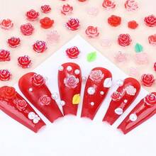 3D Flower Nail Charms Set,150pcs Mixed Size Camellia Rose Resin Charms,150pcs Mixed Size And Color Leaves,100pcs Round White Pearl Beads For Nail Accessories Nail Art (9-Camellia Red){"Color_name":"CamelliaRed"} - 山茶花紅 - 查看 5