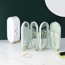 Suporte de Exibição de Brincos com 153 Slots, Caixa de Armazenamento de Joias de Grande Capacidade (Com Gaveta) - Organizador Extensível de Colares e Pulseiras em Camadas, Adequado para Acessórios de Luxo. Caixa de Exibição e Rack de Armazenamento Dobrável à Prova de Poeira para Mesa - Multicolorido - Visão 8