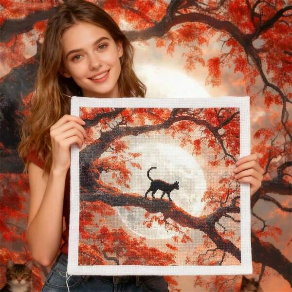 SNA Nuevo estilo 2025 Juego de punto de cruz DIY para gatos para adultos Manualidades de bordado hechas a mano Suministros de artesanía Decoración de pared para dormitorio para el hogar Juego de manualidades DIY Kit de bordado Juegos de punto de cruz Juego de ganchillo Juego de aguja de perforación Accesorios de costura Juego de costura Hilo de bordado Juego de artesanía Cosas de punto Patrones de costura Suministros de artesanía de ganchillo Kit de bordado para principiantes Patrón de costura