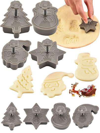 Set di 4 formine per biscotti natalizi - Pupazzo di neve, fiocco di neve, albero e Babbo Natale, stampi per dolci natalizi, utensili per la cottura di biscotti a tema natalizio, set di formine per biscotti tridimensionali natalizi