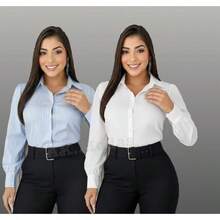 2-Piece Women's Dress Shirt Kit, One In Each Color, Tendecia Feminine - BLUE STRIPED SHIRT aND ONE COLOR WHITE SHIRT KIT - View 1