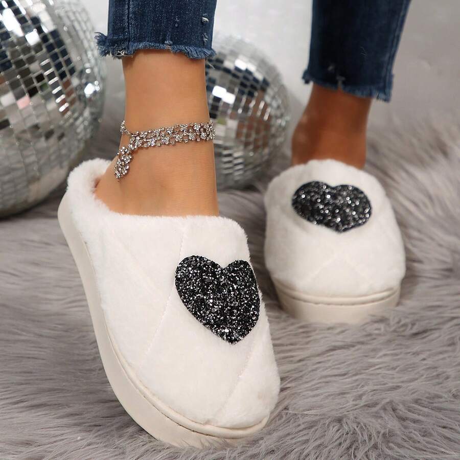 Fall/Winter Women Home Slippers,Fluffy Slippers - White - View 1
