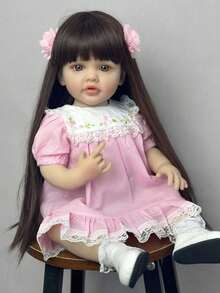 55 CM Like Real Full Soft Vinyl Reborn Doll 22 Inch Alive Newborn Bebe Lovely Christmas Gift (Some Parts Random, Including Pacifier, Bottle, Hair Accessories And Clothes Set) - Rosa - Ver 1