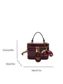 Elegant Solid Color PU Fabric Portable Square Bag, Mini PU Bag, Waterproof Burgundy Fabric Bag, Letter Pattern Decor Design Box Bag, Suitable For Travel, Shopping, Party, Commuting, Red Handbag , Burgundy Bag - Burgundy - View 12