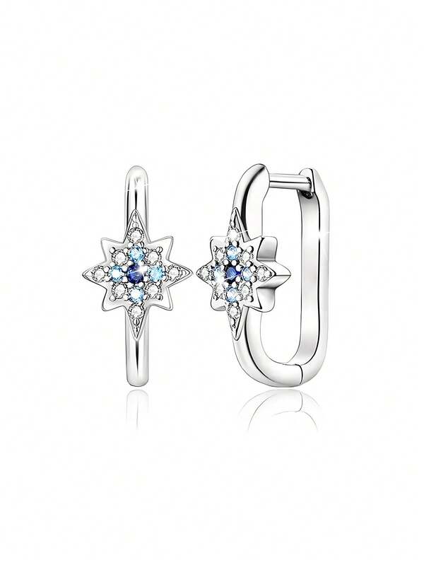 1 par de pendientes de aro con estrella de circonita cúbica hipoalergénicos para mujeres, pendientes elegantes adecuados para uso diario, regalo de cumpleaños