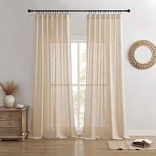 Sheer Curtains 84 Inches Long, White Curtains Living Room 2 Panels Set, Linen Curtains Window Privacy With Filtering (W52 X L84 Inch, Linen), Home Decor - 本色 - 查看 8