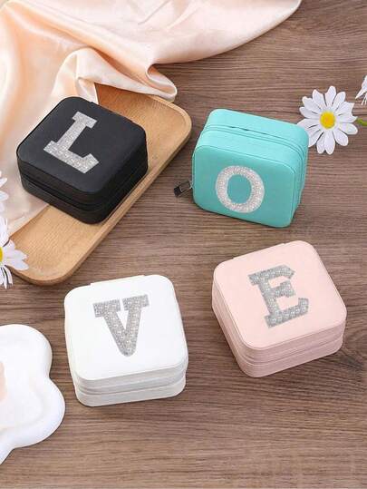 Hộp đựng trang sức di động có gương - Thiết kế chữ A màu xanh lá cây và trắng, Ngăn đệm mềm, Khe đựng nhẫn/bông tai, Vòng cổ, Vòng tay - Quà tặng lưu trữ in họa tiết bền bỉ cho phụ nữ, trang trí khi đi du lịch hoặc trang trí nhà cửa