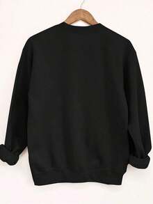 Hoodies For Women2025 New Sweatshirts Women's Teddy Bear Print Round Neck Sweater - Torn Paper Design, Soft And Padded Texture, Machine Washable, Ideal For Casual Fits In Winter And Autumn Loose And ComfortableLoose And Comfortableed Hardy Clothes Tops - 黑色 - 查看 2