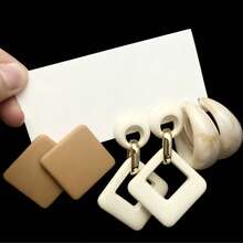 3 Pairs Fashion Women Earrings Set, Casual Exaggerated Big C Minimalist Stud And Dangle Earrings, Wedding Party Jewelry