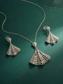 2pcs Luxury Zirconia Stone Necklace & Earrings Jewelry Set, Women's Daily Party Decorative Earring Set, Exquisite Necklace Set Gift Box Packaging For Valentine's Day