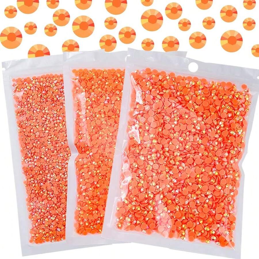 25000Pcs Orange AB Rhinestones For Bedazzling Kit, 3-5mm Resin Flatback Rhinestones Bulk Bedazzle Gems Diamonds For Crafts DIY Shoes, Clothing{"Color_name":"OrangeAB"} - 橙色AB - 查看 1