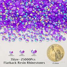 25000Pcs Dark Purple AB Rhinestones For Bedazzling Kit, 3-5mm Resin Flatback Rhinestones Bulk Bedazzle Gems Diamonds For Crafts DIY Shoes, Clothing{"Color_name":"DarkPurpleAB"} - 深紫AB - 查看 3