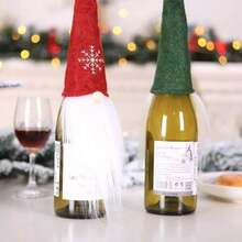 Christmas Wine Bottle Covers 5pcs Decorative Handmade Santa Claus Xmas Wine Bottle Covers Bags For Whiskey Spirits Champagne Christmas Party Decorations Festival Dinner Party Table Xmas Holiday Gifts