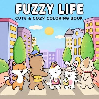 (92pages/220g)Fuzzy Life: Cute & Cozy Coloring Book For Adults & Teens Featuring Adorable Animal Friends In Everyday Moments For Stress Relief