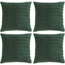 4 Pack 20x20 Inch Striped Corduroy Throw Pillow Covers, Rustic Boho Home Decor - 50x50 Cm - Dark Green - View 1