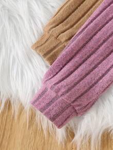 Conjunto de 4 piezas de top corto acanalado de unicolor y pantalones acampanados para niñas, atuendo casual y cómodo para otoño/invierno