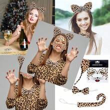 Leopard Costume SetBlack Golden Leopard Print Face Stickers And Cat Ears Headband Bow Tie Tail For Halloween Cosplay Accessories