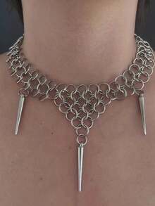 1pc Geometric Circle Wrap Knot Spike Necklace, Punk Gothic Silver Necklace Suitable Men And Women, Daily Wear Or Party - 銀色 - 查看 5