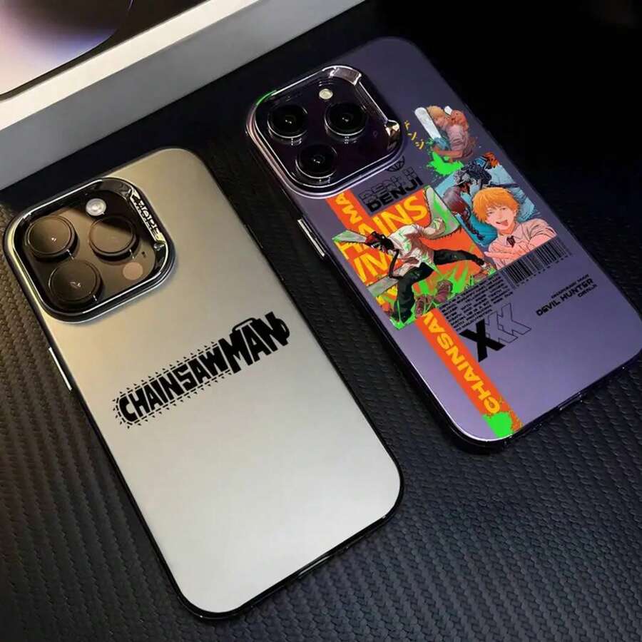 Funda de teléfono de anime C-Chainsaw ManS para 17 16 15 14 13 12 11 Pro Max, multicolor, mate, láser, metálica, aurora - Z4 - Ver 1