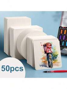 50 بطاقة بريدية من ورق الاكوريل الممتاز، 3.94x3.94 بوصة، 300 جرام/م2، نسيج مطبوع، خالي من الحمض والليجنين، للرسم والأعمال اليدوية والإبداعات الفنية، مثالية للتهنئة والدعوات وبطاقات الشكر والعيد الميلاد والمدرسة