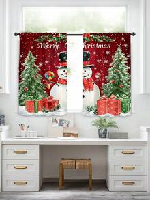 1pc Christmas All-Over Christmas Elements Multicolor Cartoon Pattern Digital Printing Decorative Curtain, Suitable For Home, Kitchen, All Seasons - Multicolor - View 9
