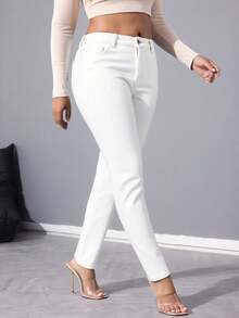 Quần jean skinny co giãn, dáng ôm và thiết kế nâng ngực, phù hợp cho các hoạt động hàng ngày, ở nhà, thể thao và giải trí, thoải mái khi mặc cả ngày. - trắng - Xem 6