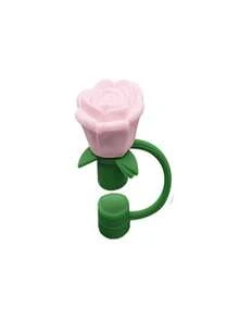 Valentine's Day Rose Flower Straw Plug, Straw Dust Cap, Portable - Light Pink Rose Single - View 5