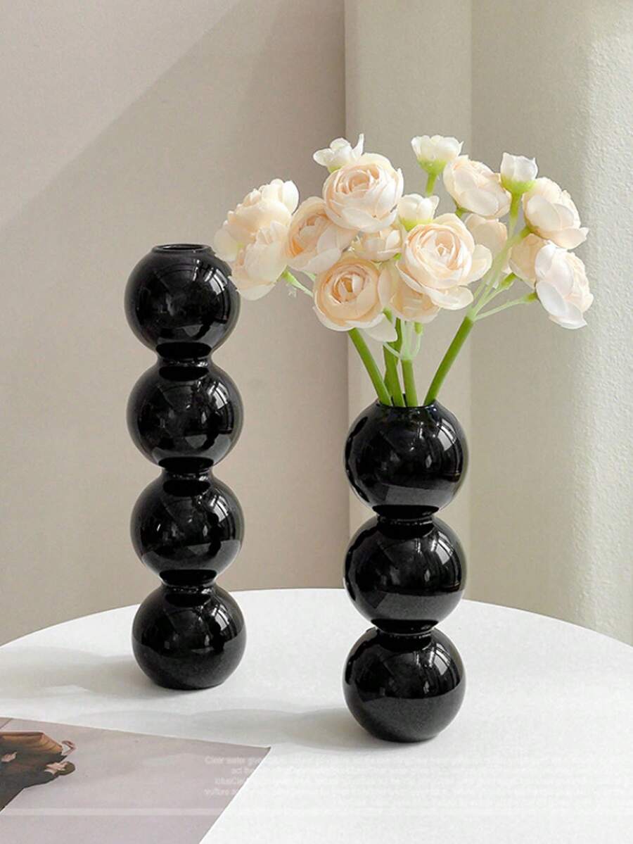 1 件韩式黑色玻璃泡泡花瓶，客厅花盆，办公室家居户外卧室宿舍装饰摆件 - 彩色 - 查看 1