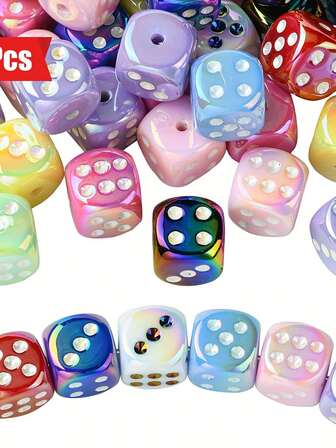 10pcs Random Style UV Coated Acrylic Cube Dice Beads DIY Handmade Bracelet, Keychain, Pen Decoration Bead Accessories