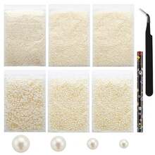 20000Pcs Beige Flat Back Pearls For Crafting, 3-6mm Small Pearls Flatback Half Beads For Bedazzling Crafts DIY Shoes, Clothing{"Color_name":"BeigePearls"} - 米色珍珠 - 查看 1