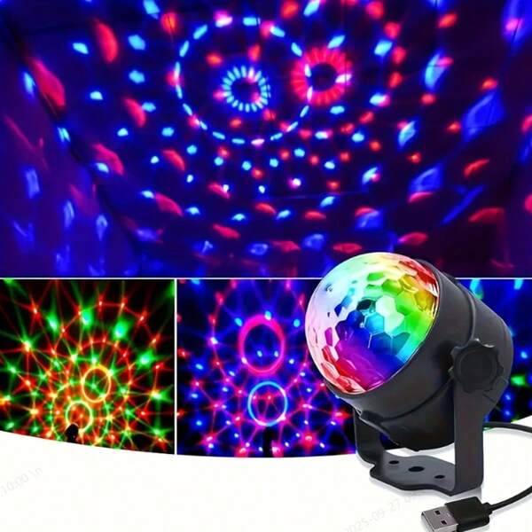 1 pieza Juego de bola de discoteca con alimentación USB, luces LED RGB con control de ritmo musical, bola mágica de sobremesa pulida, iluminación de fiesta con destellos para interiores, adecuada para diversos tipos de habitaciones - ideal para fiestas de cumpleaños, Navidad, Año Nuevo