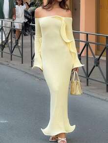 Vestido de punto sólido con trenzado de estilo minimalista francés elegante y casual de StyleQye, adecuado para vacaciones