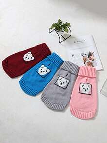 1 pieza Suéter con estampado de panda para mascotas, jersey de cuello alto tejido cálido para perros y gatos pequeños, Teddy, Poodle, Pomerania, Schnauzer, cachorros y gatitos, para todas las estaciones