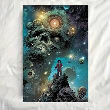 1pc Frameless Cosmic Fantasy Skulls Canvas Wall Art Poster - Vibrant Surreal Space Art With Planets, Galaxies & Surreal Skull Design, 12x18 Inch Indoor/Outdoor Decor For Bedroom, Corridor, Summer Room - 彩色 - 查看 2