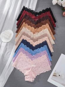 12件/包大码女式性感蕾丝边比基尼内裤 - 彩色 - 查看 3