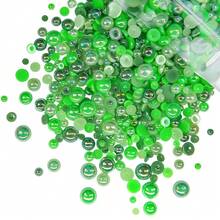 51g Half Round Pearls For Crafting Light Green Emerald Green Set Colorful 4-10mm Mix Sizes Flatback Beads Charms For Nails Face Eyes Makeup Tumblers Bottles Mugs DIY Crafts Clothes Shoes Phones{"Color_name":"ForestSpiriteGreenAbSeriesMix","Size_name":"4-10mmPearls"} - 森林精靈綠色Ab系列混合 - 查看 1